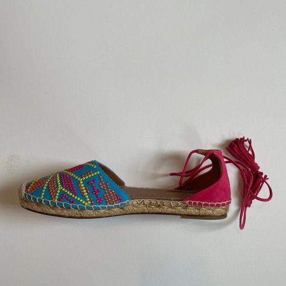 NEW Aquazzura Palm Springs Tassel Espadrille Sandals Size 38 Pink Blue S… - Picture 4 of 6